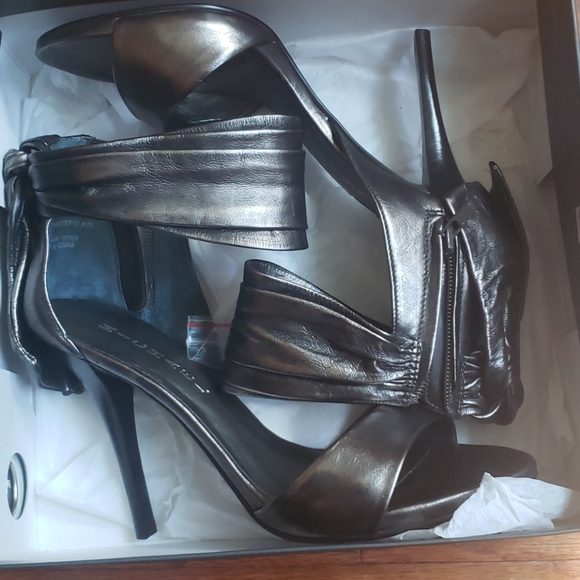 Dark Silver/Pewter High Heel Open Toe Sandals - Picture 4 of 13
